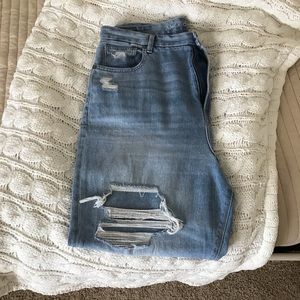 American Eagle ripped curvy blue mom jeans